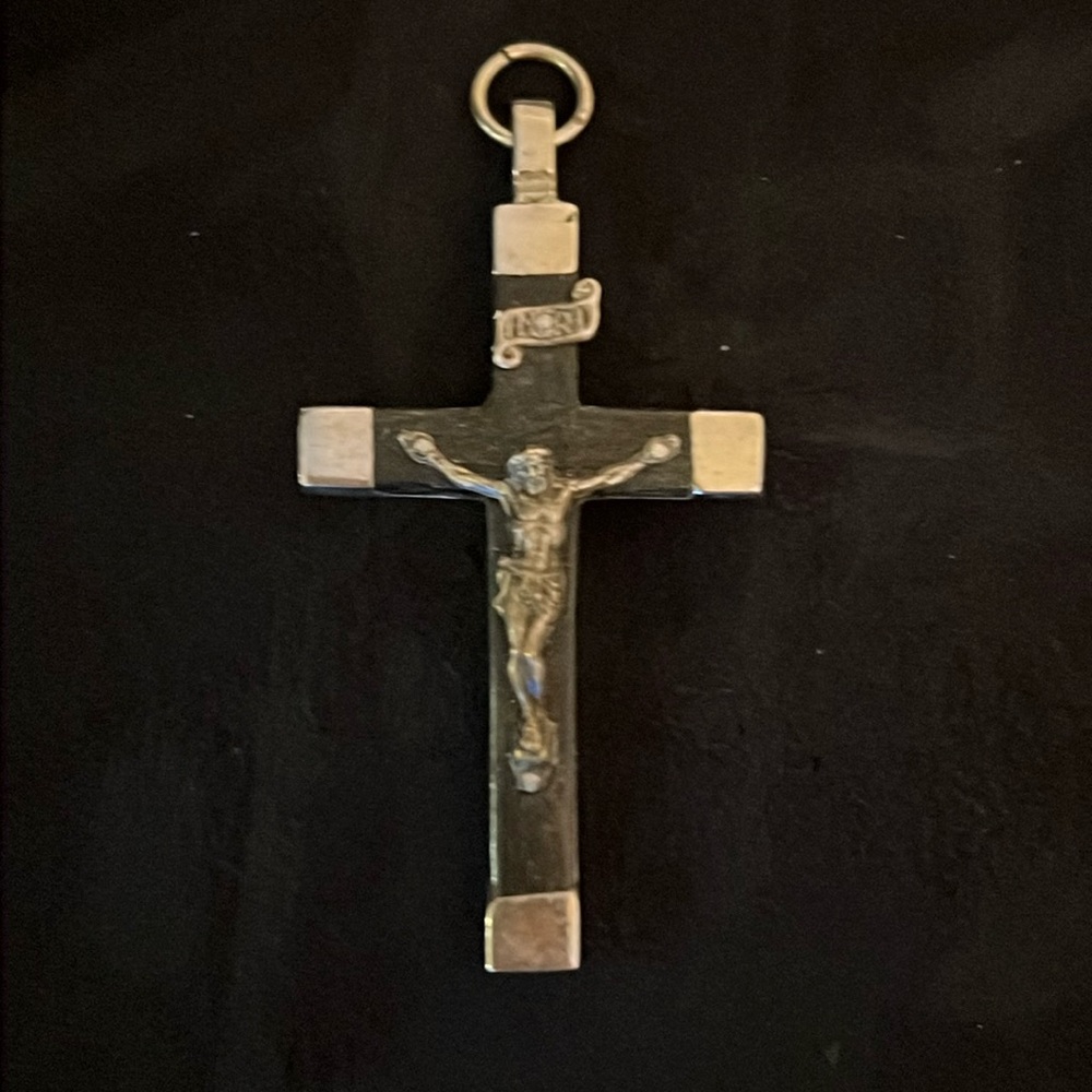 Vintage Germany Pectoral Crucifix cross Ebony wood inlaid monastery